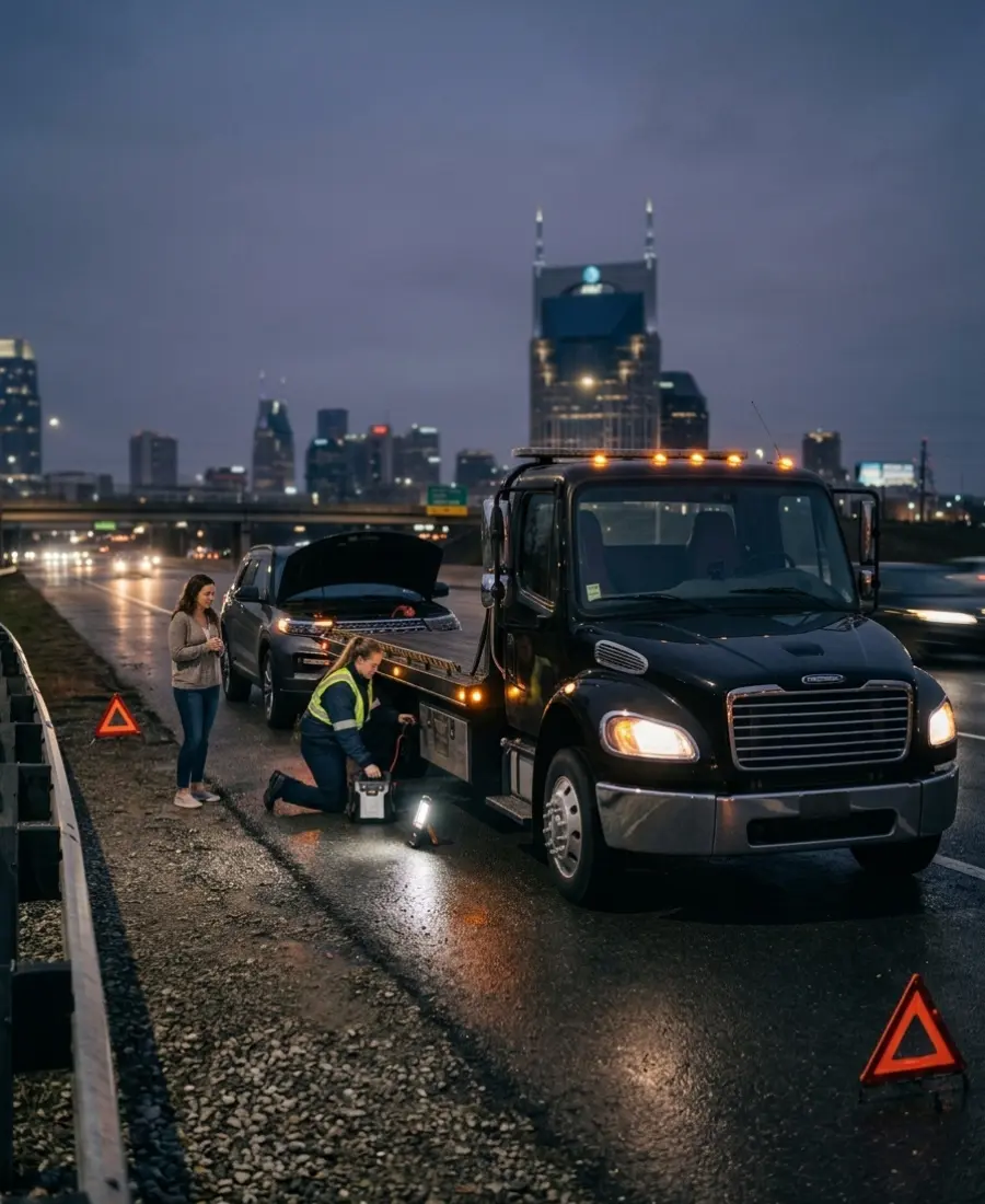 Roadside Assistance Nashville TN technician jump starting